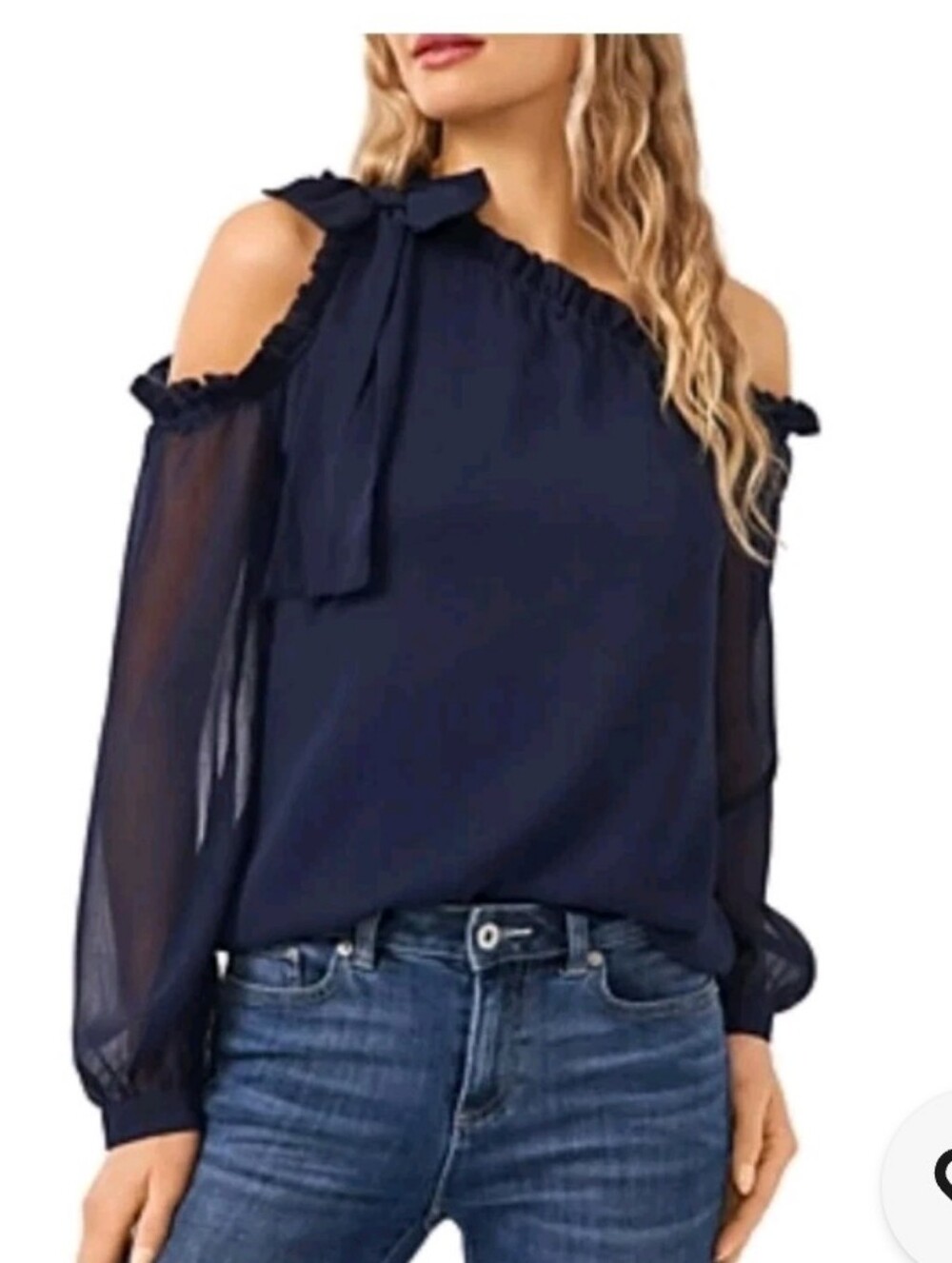 CeCe Navy One-Shoulder Asymmetric Blouse Cold-shoulder XL